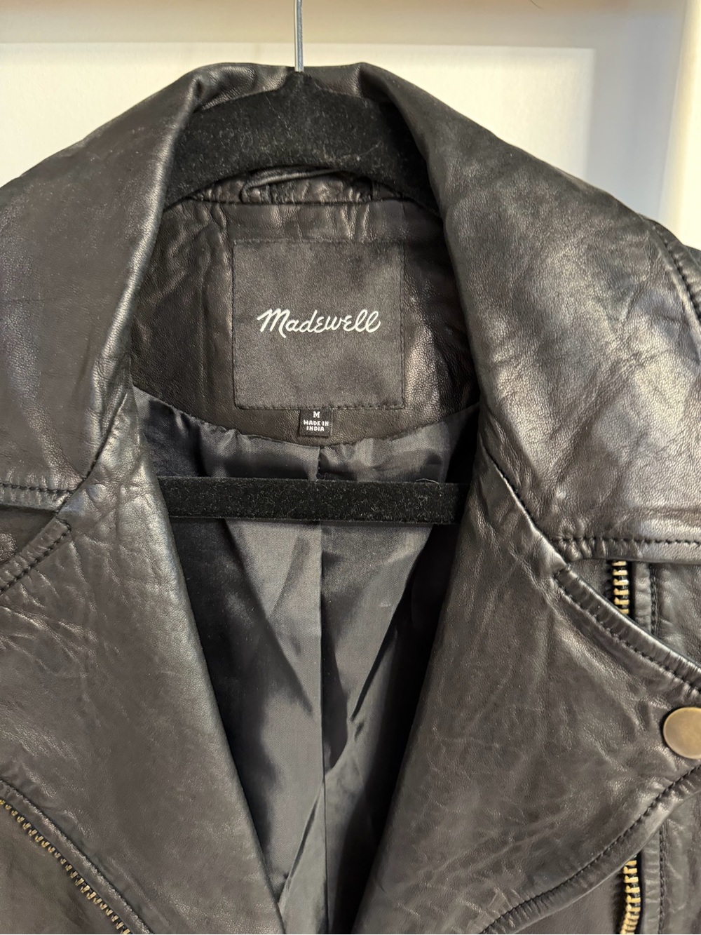 Madewell Black Leather Biker Jacket with Zip Details